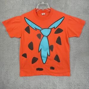 Vintage Flintstones AOP T-Shirt Size Large Fred Tie Orange Single Stitch 90s